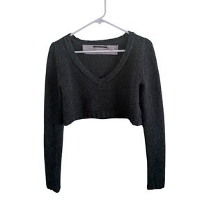 Brazeau Tricot 100% Cashmere Cropped V-Neck Sweater Charcoal Gray Size 1/Small